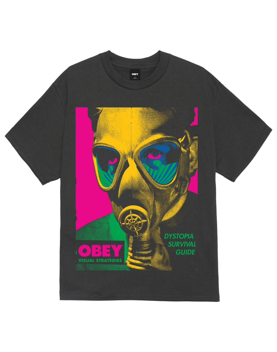 OBEY T-shirt Gas Mask con Stampa Vintage Black