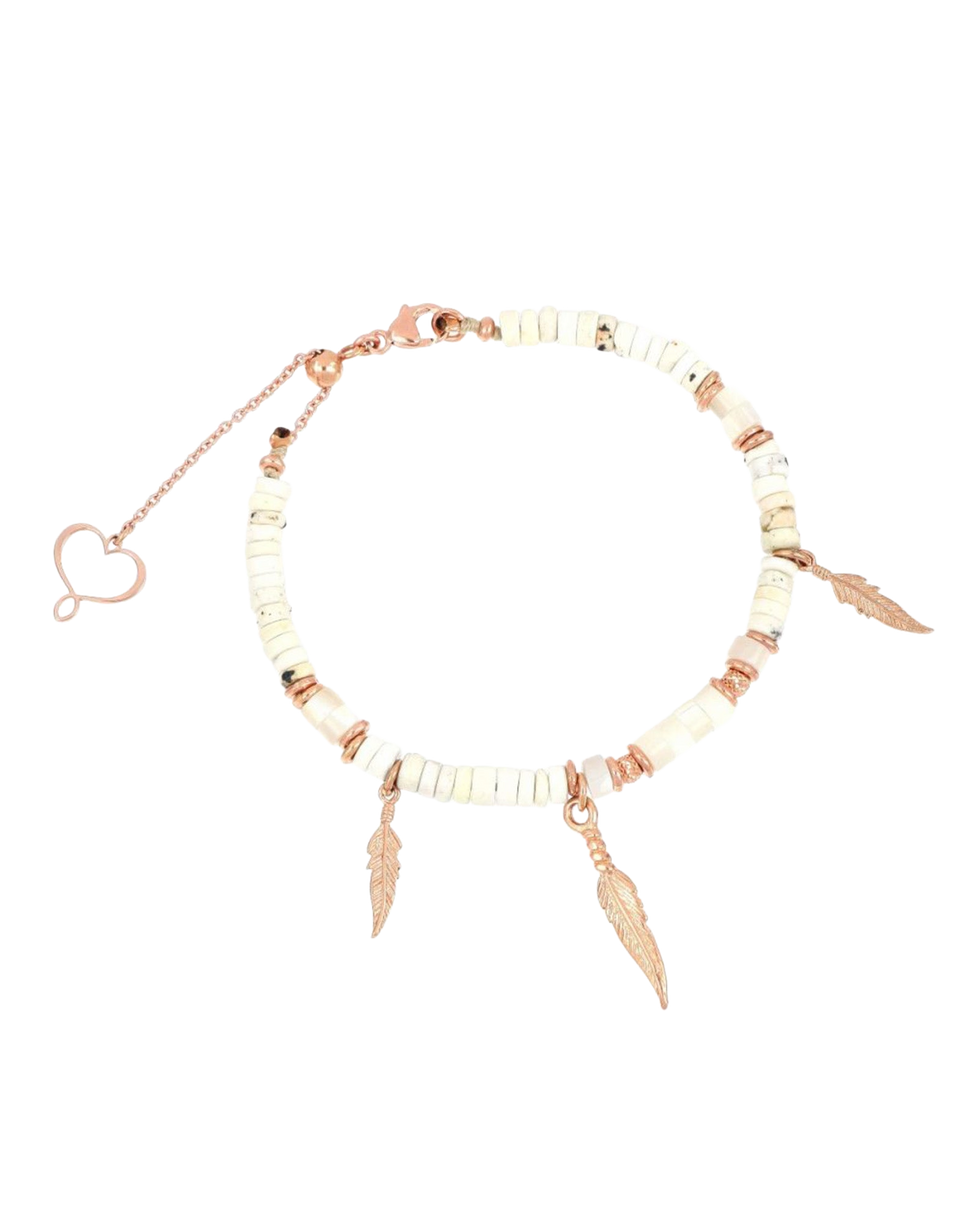 MAMAN ET SOPHIE Bracelet/Chevillère Pierres Blanches et Plumes