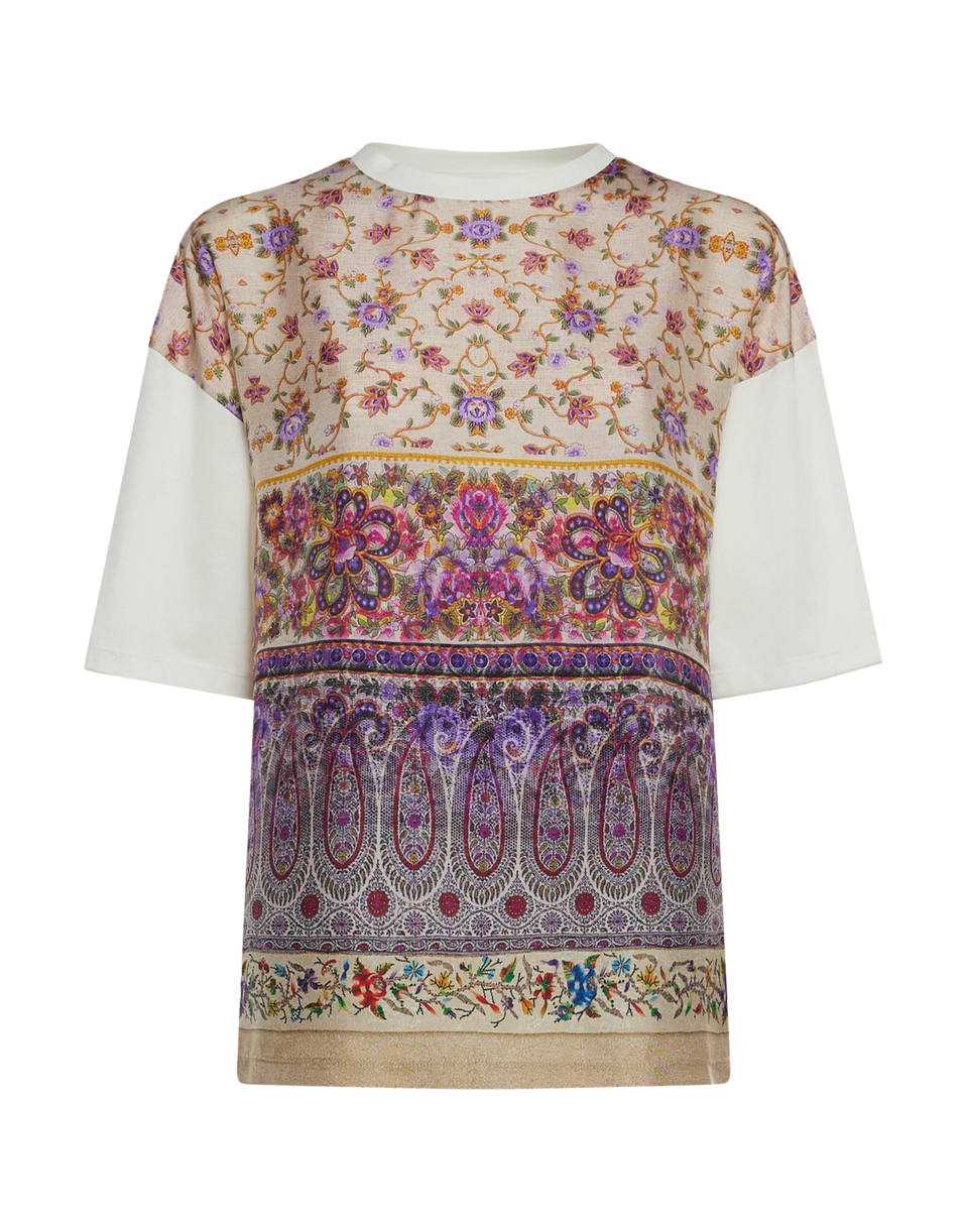 PIERRE-LOUIS MASCIA T-shirt Manica Corta in Cotone e Seta Stampata Viola