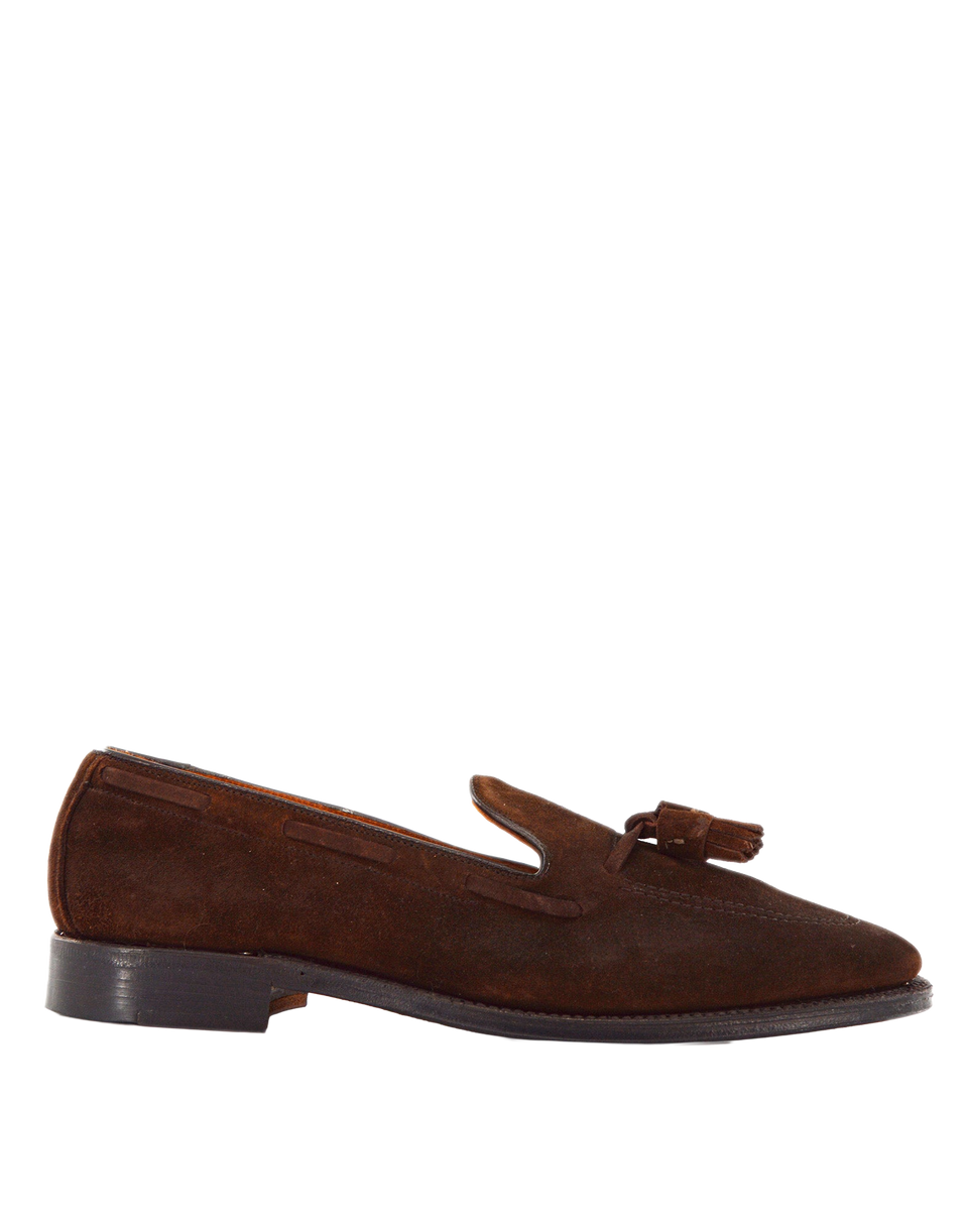 ALDEN Mocassino con Nappine in Suede Fondo Cuoio Dark Brown