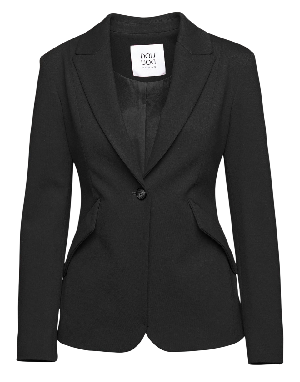 DOUUOD Blazer Sfiancato Monopetto in Punto Milano Nero