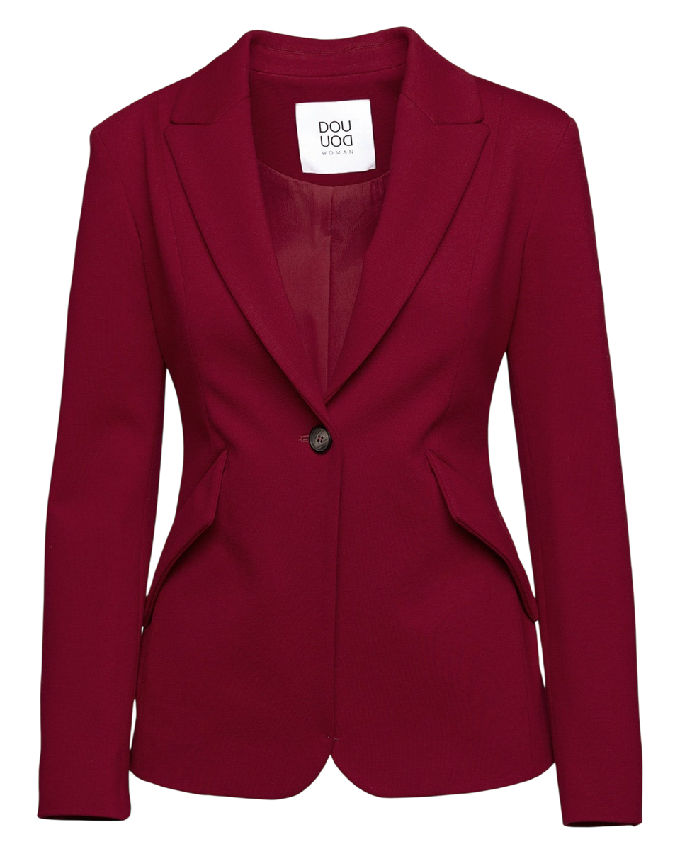 DOUUOD Blazer Sfiancato Monopetto in Punto Milano Bordeaux