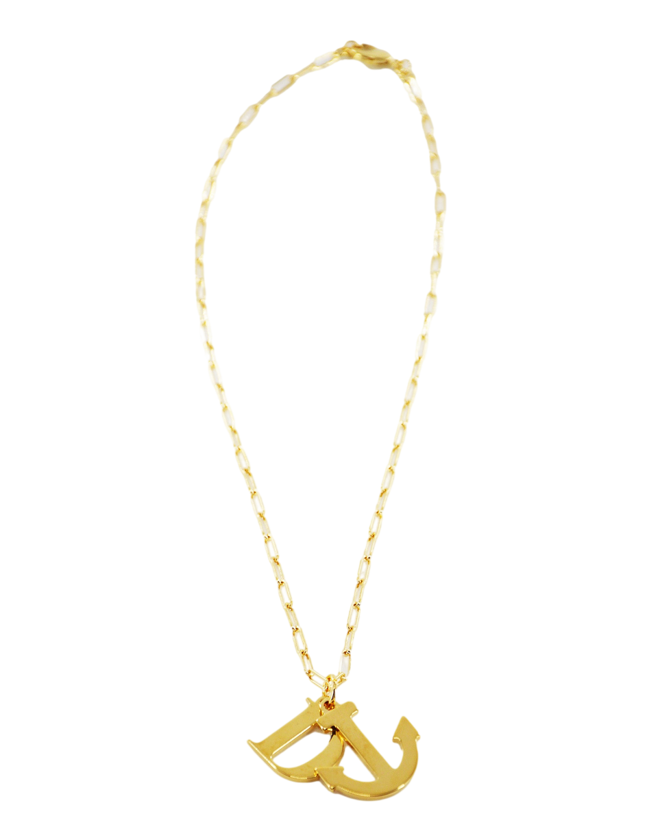 DOUUOD Collana con Ciondolo Lettera e Ancora Oro