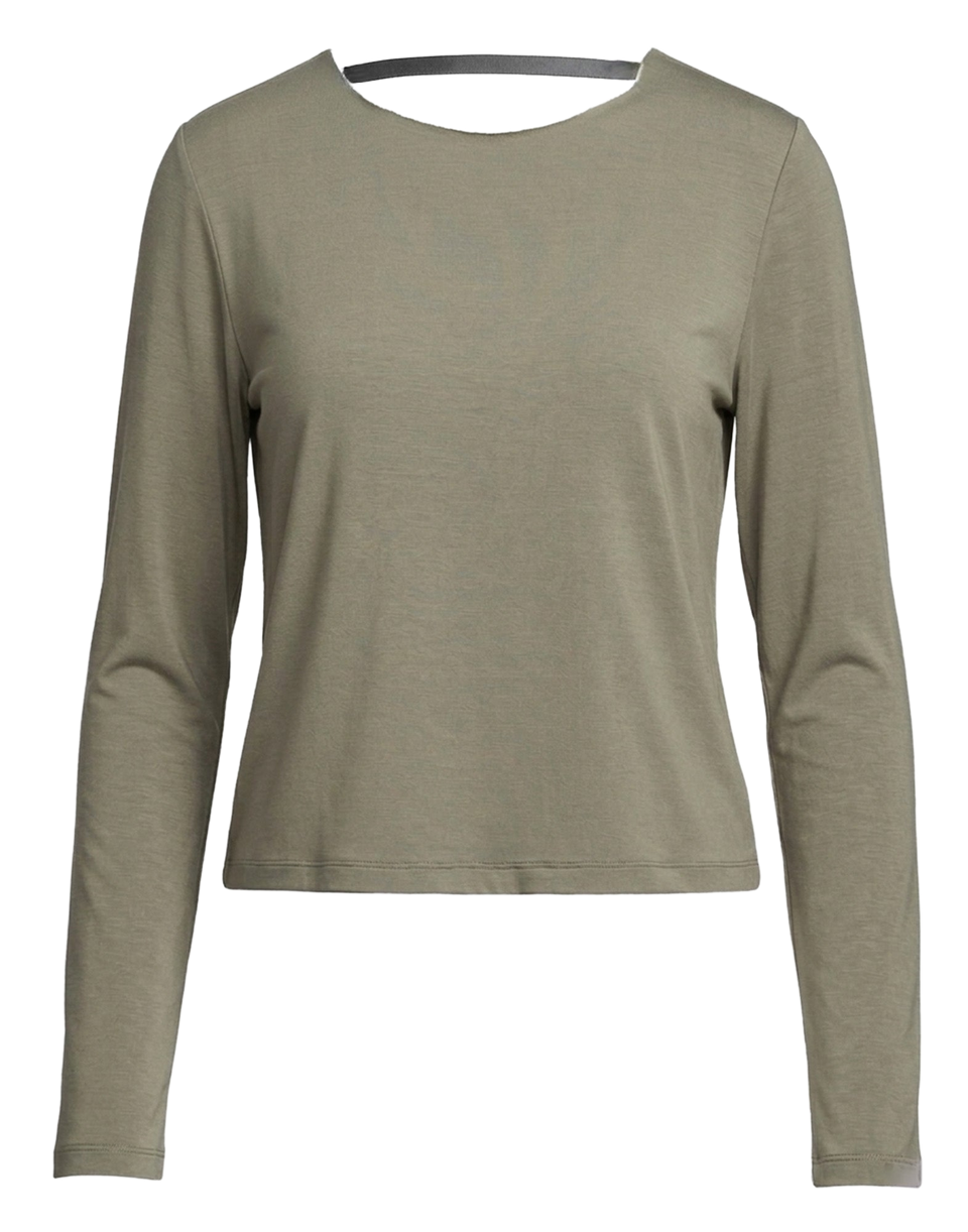 DOUUOD T-shirt Manica Lunga con Scollo Schiena in Bamboo Militare