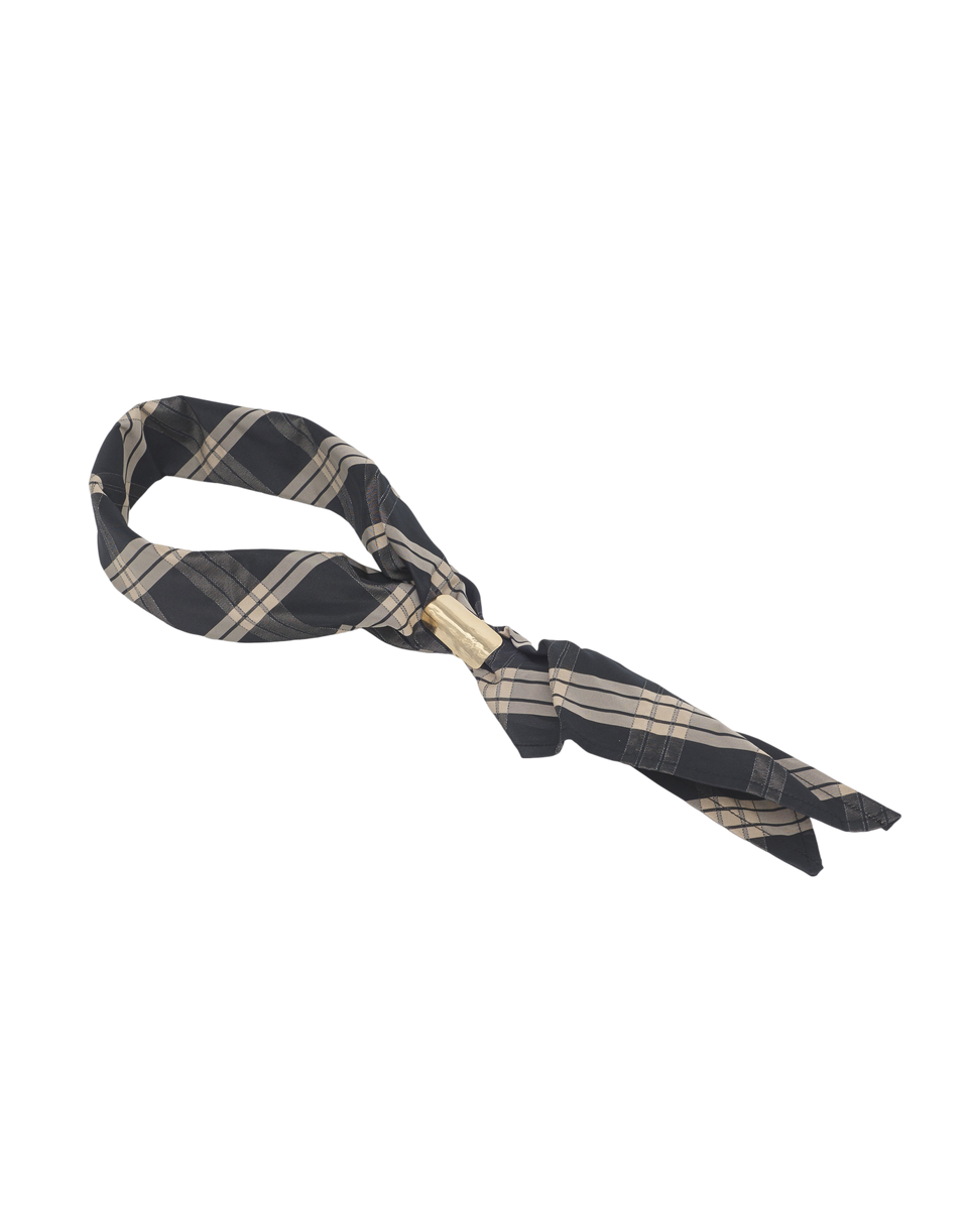 DOUUOD Foulard Triangolo in Tafffetà Madras Nero/Sabbia