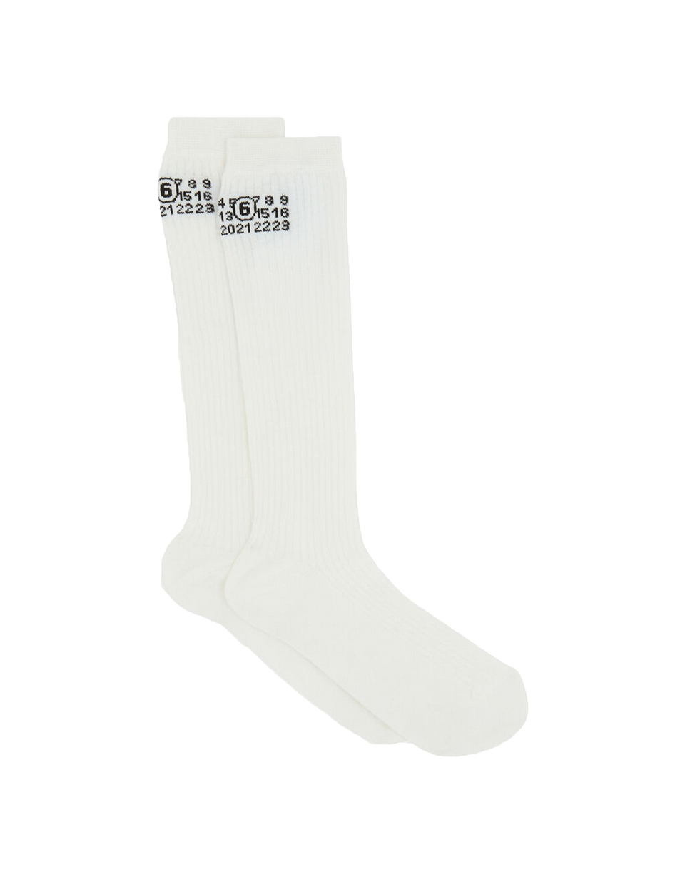 MM6 MAISON MARGIELA Calzini al Ginocchio a Costine con Logo Off White