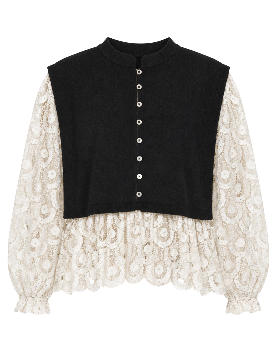 SEA NY Ellison Top in Viscosa con Ricami in Pizzo