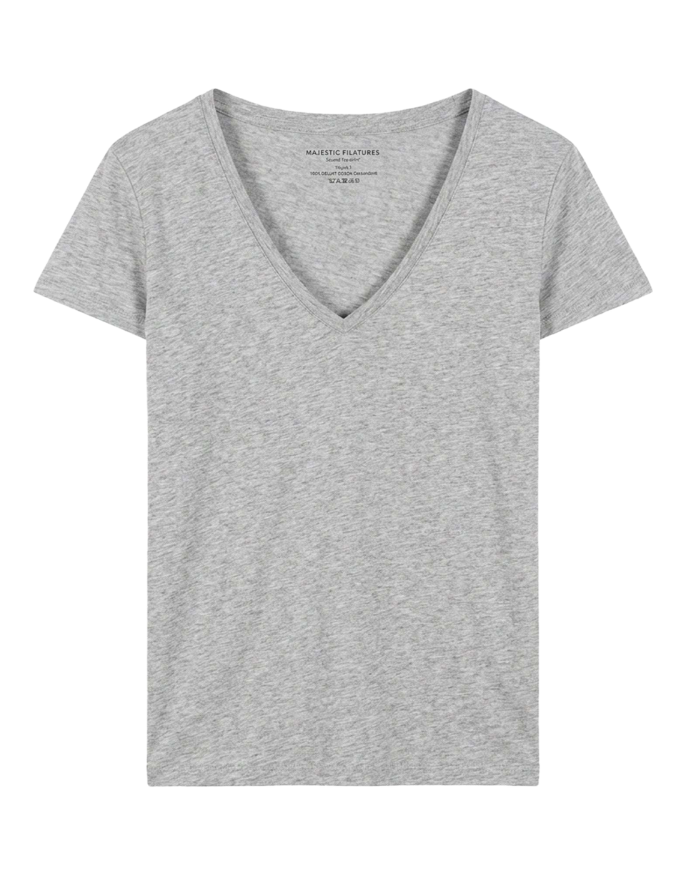 MAJESTIC FILATURES T-Shirt Scollo a V in Cotone Deluxe Grigio Melange