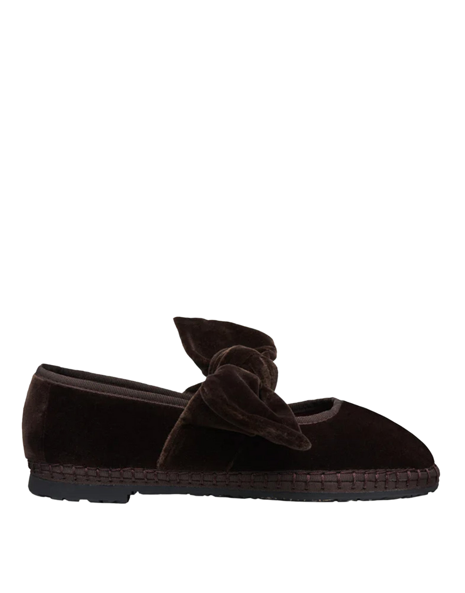 FLABELUS Ballerine in Velluto con Fiocco Brown