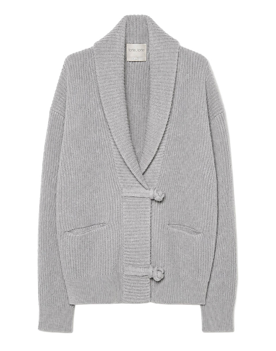 FORTE FORTE Cardigan a Costine in Lana e Cashmere Grigio