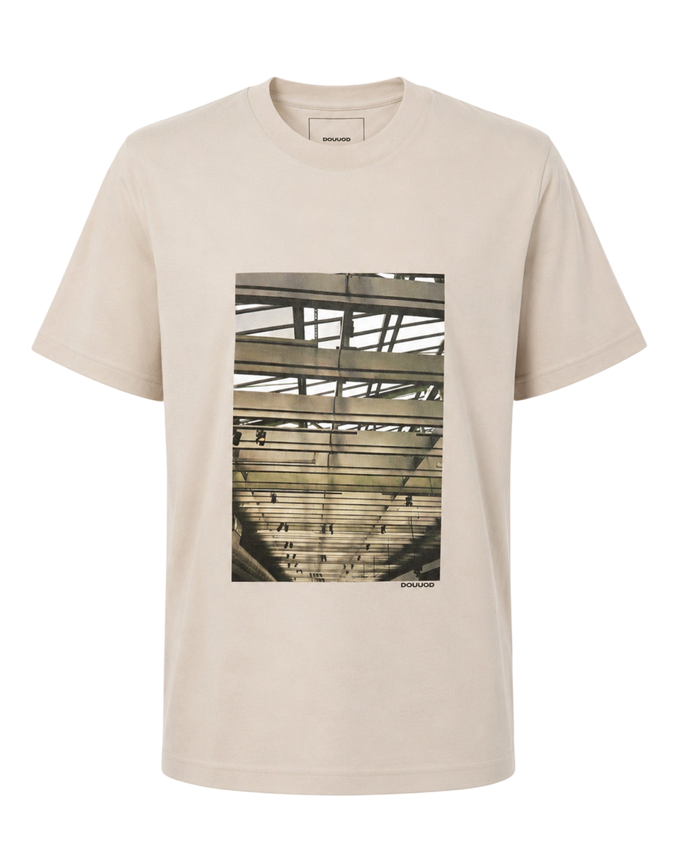 DOUUOD T-shirt in Jersey di Cotone Stampa "Travi" Burro