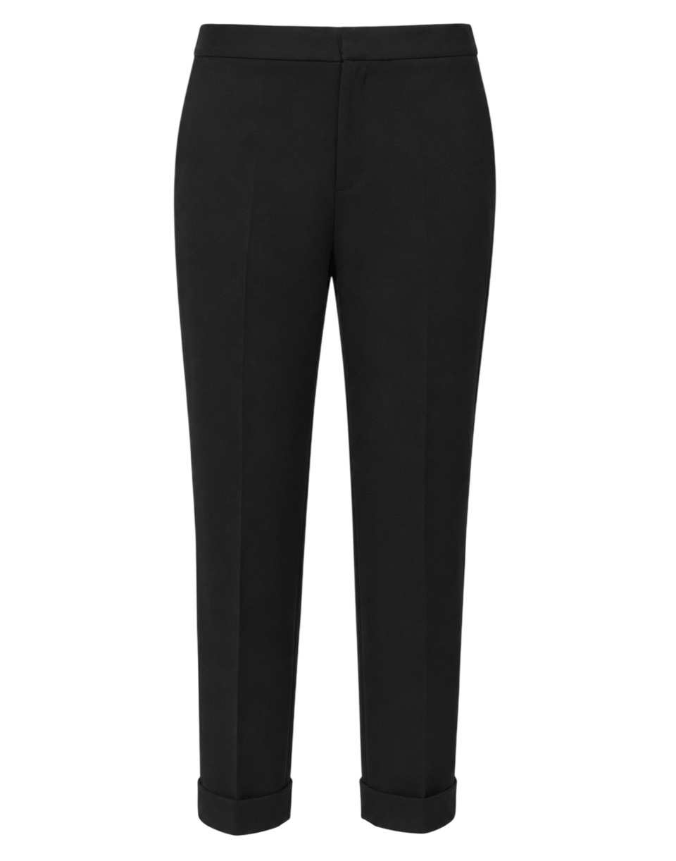 DOUUOD Pantalone a Sigaretta con Risvolto in Doppio Crepe Stretch Nero