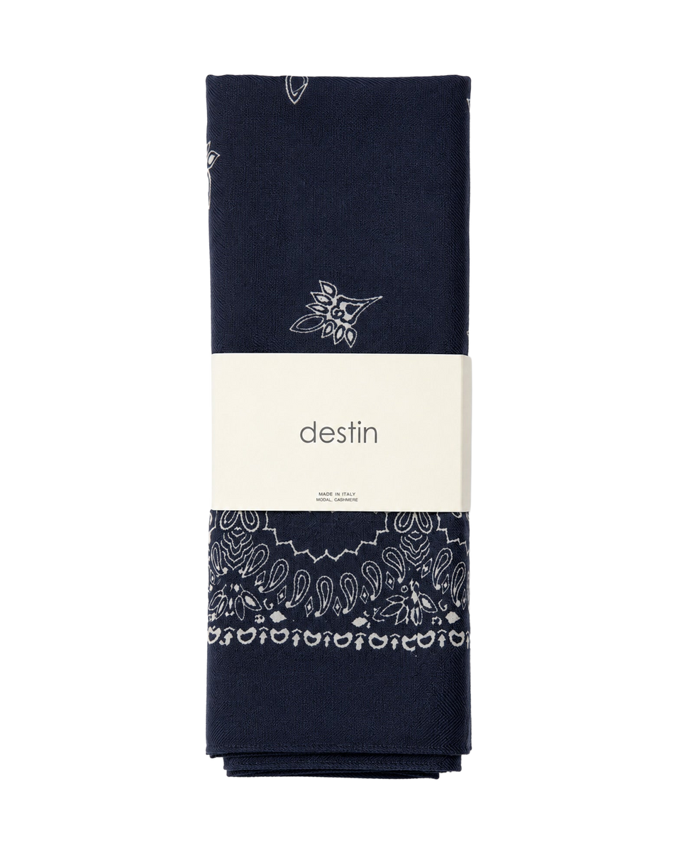 DESTIN Foulard Triangolo in Lana Double-Face Navy