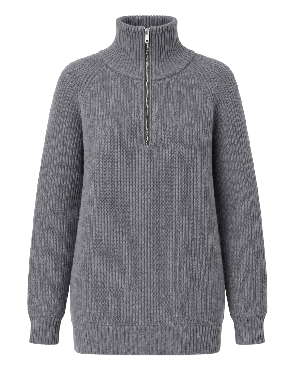 DANIELE FIESOLI Lupetto con Mezza Zip in Lana Merino e Cashmere Grigio