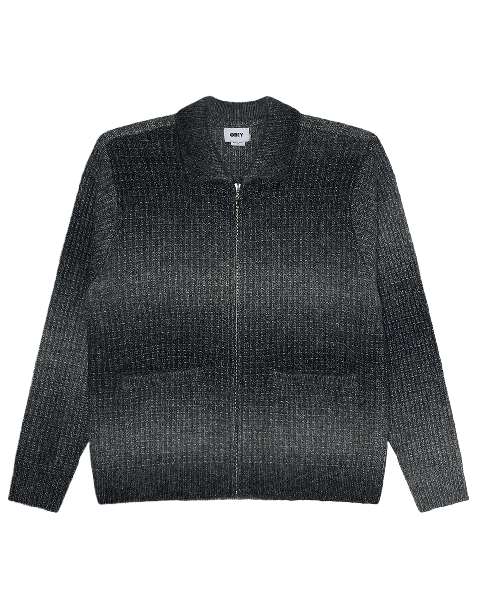OBEY Cardigan Anton Gradient con Zip Charcoal Multi