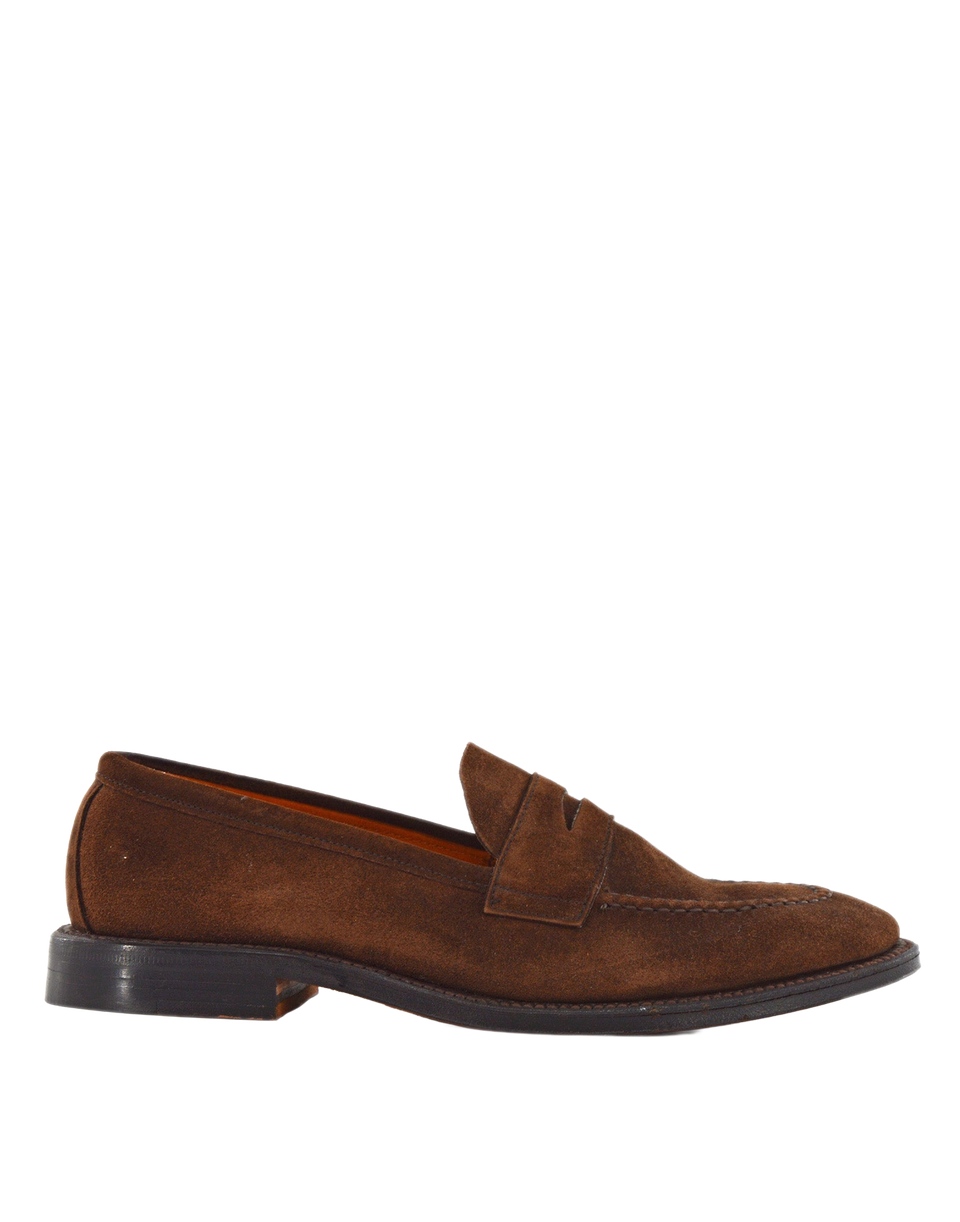 ALDEN Penny Loafer in Suede Dark Brown Fondo Cuoio