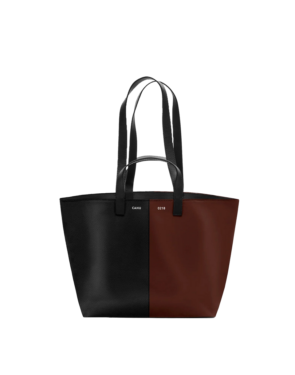 Sac pratique bimatière Small avec zip CAHU Noir/Marron
