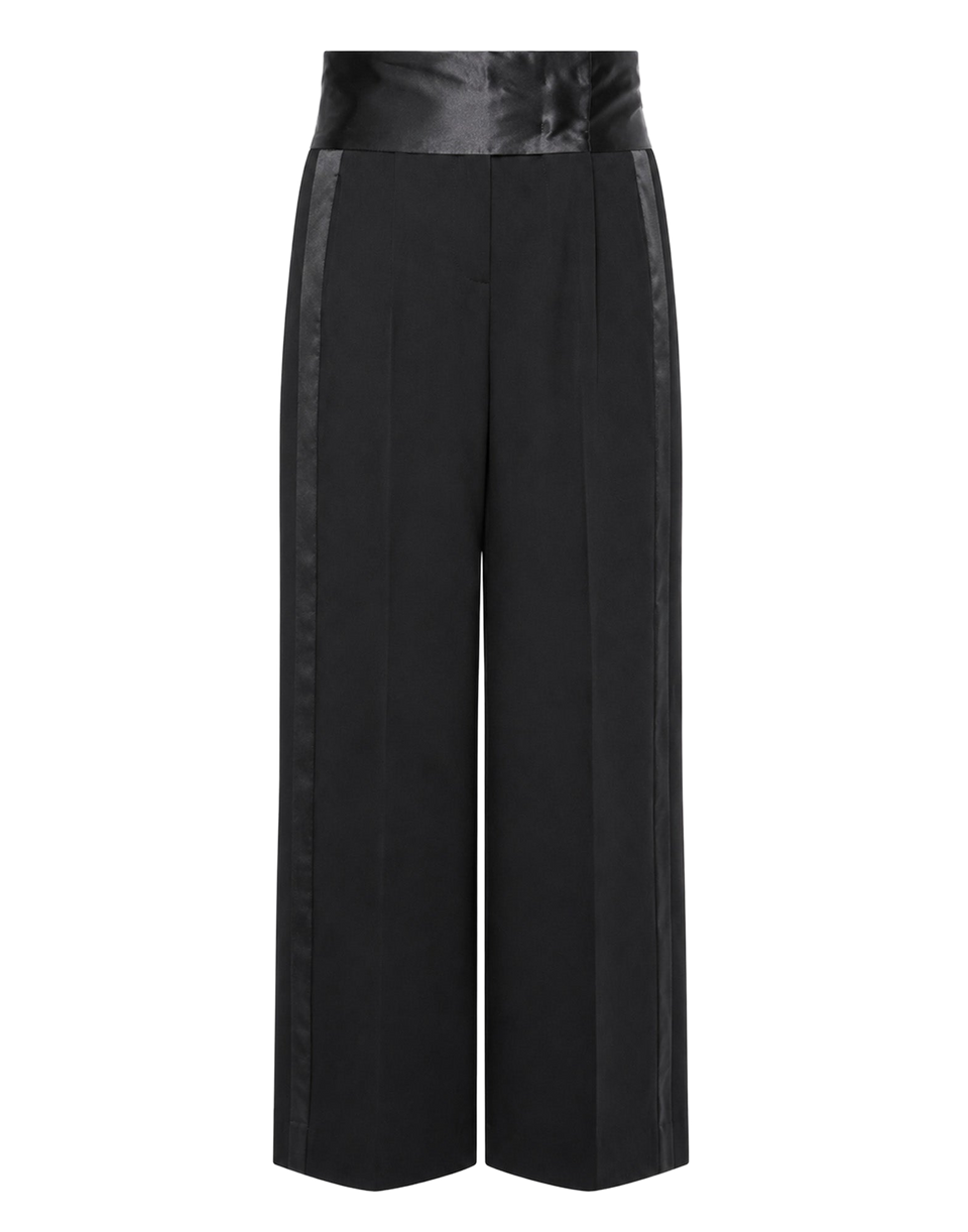 ERIKA CAVALLINI Pantalone Zeno in Fresco di Lana con Fascia in Raso Nero