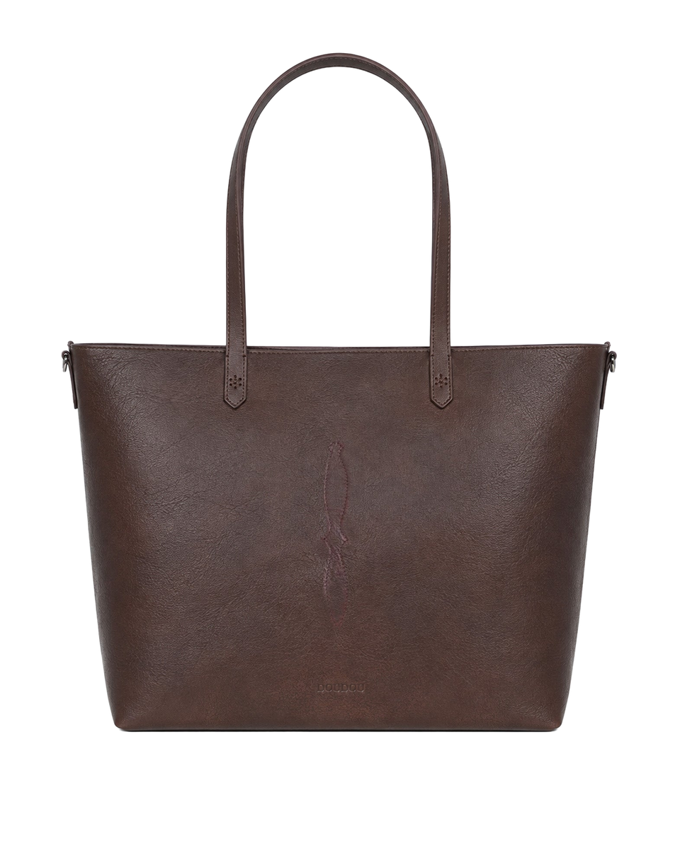 Grand sac cabas DOUUOD en cuir foulonné lavé marron foncé