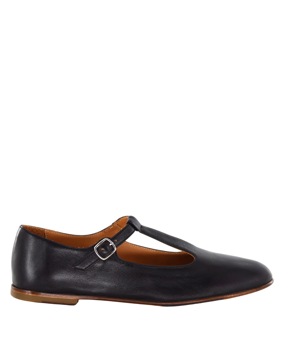 DOUUOD Ballerines T-Bar en cuir Glam noir