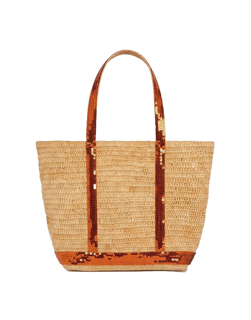 VANESSA BRUNO Cabas M in Raffia con Paillettes Mandarine
