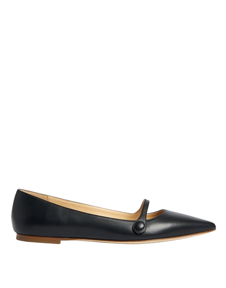 PROSPERINE Ballerine in Pelle Spazzolata con Punta e Bottone Nere