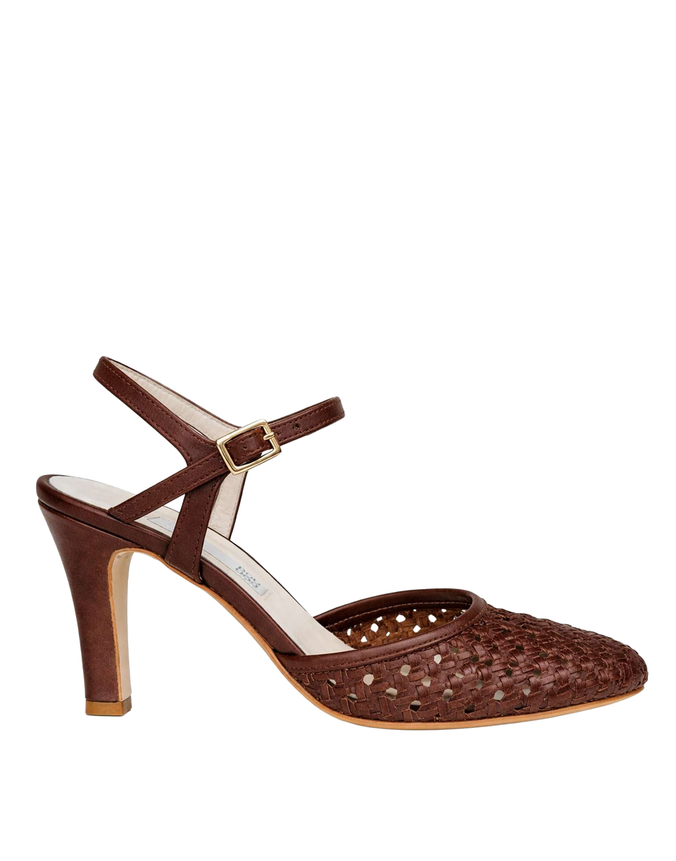 DOUUOD Decollete in Pelle Intrecciata Marrone