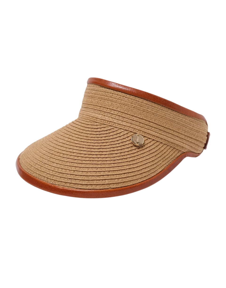 CATARZI Visiera in Carta Cucita con Cinturino in Pelle Cammello/Cuoio
