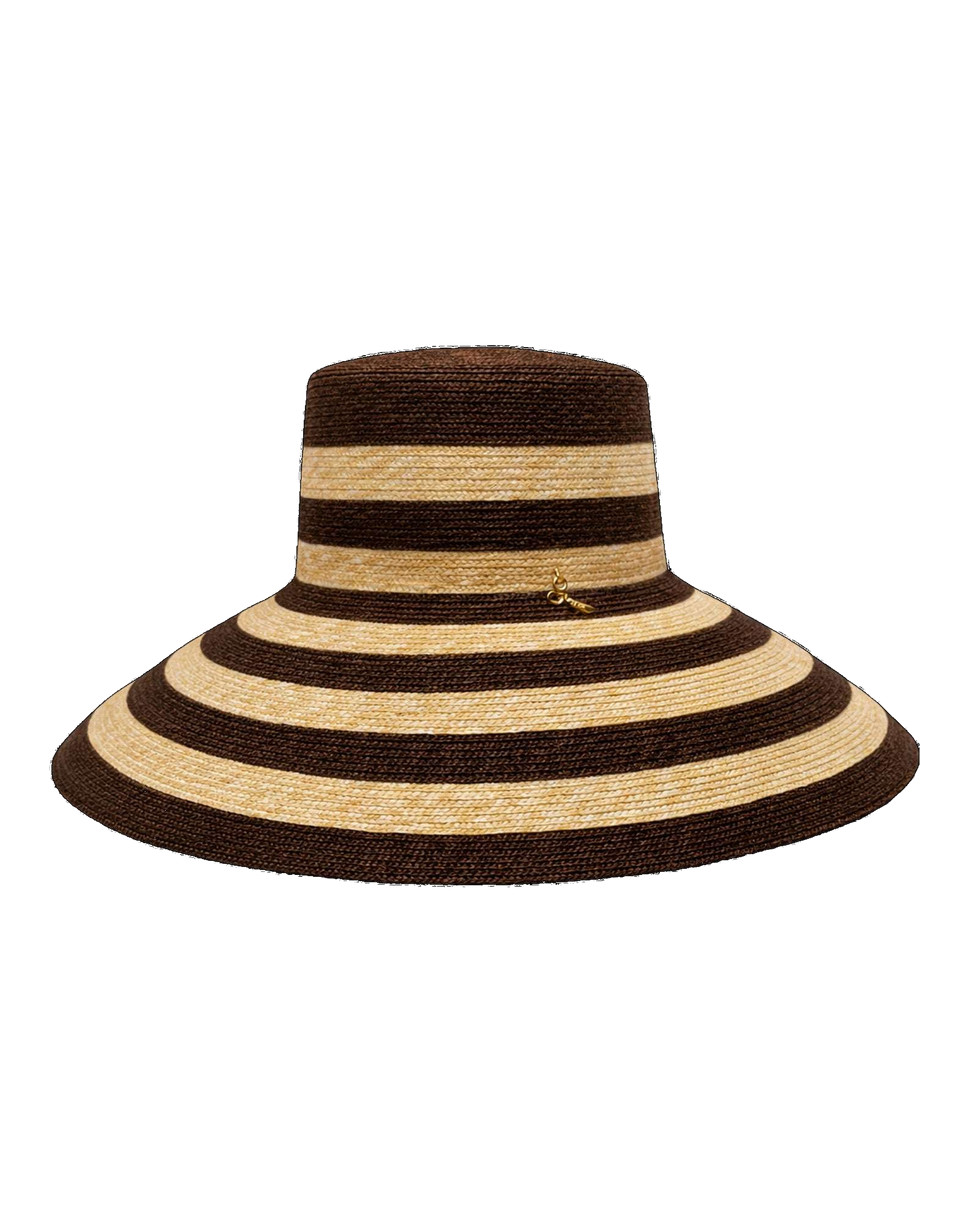 CATARZI Fedora Ampia in Paglia a Righe Naturale/Moro