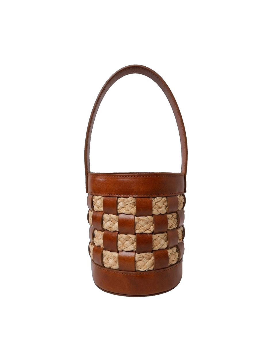 CATARZI Seau en raphia tressé avec détails en cuir naturel/cuir