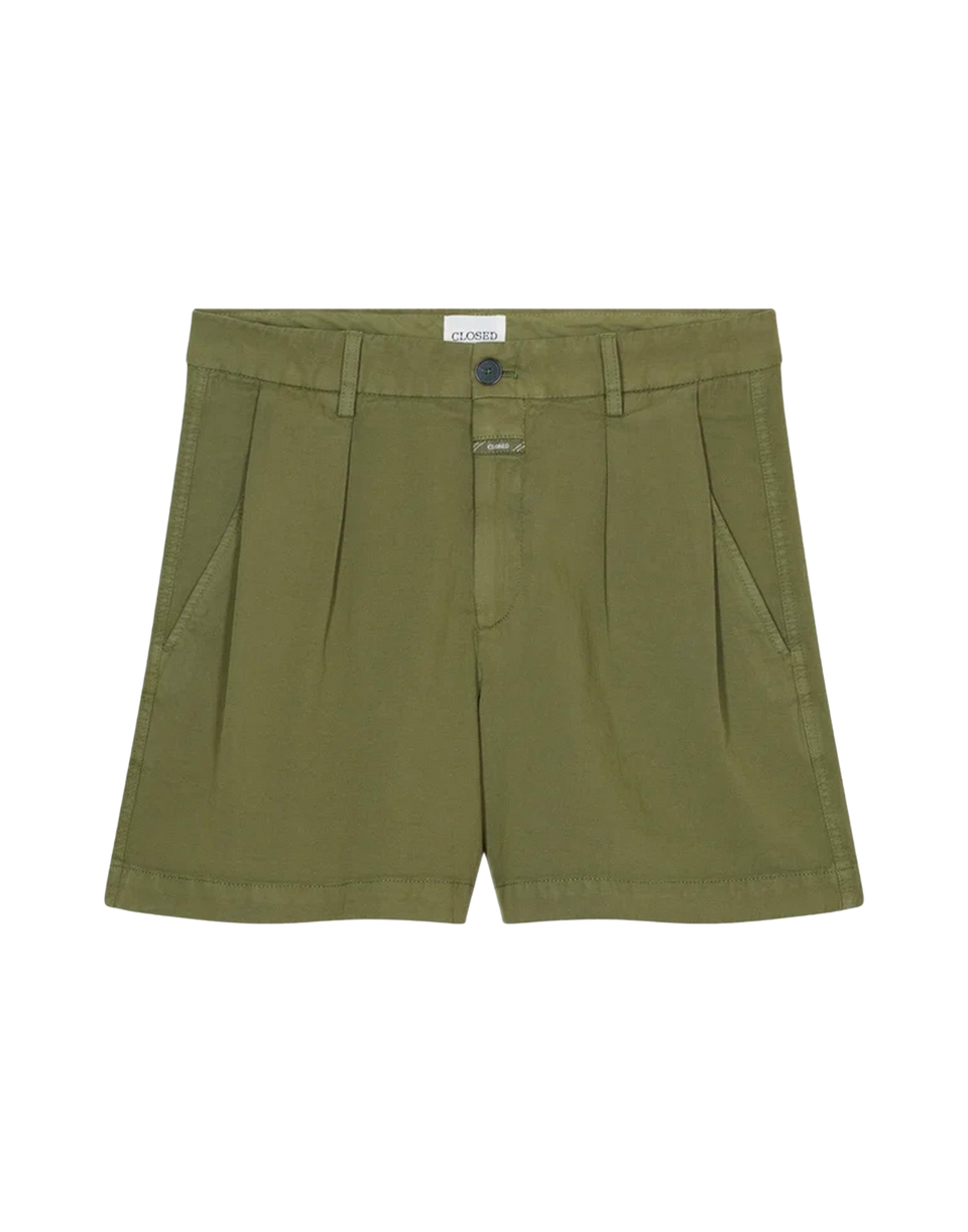 CLOSED Revyl Shorts in Cotone e Lino con Pinces Hunter Green