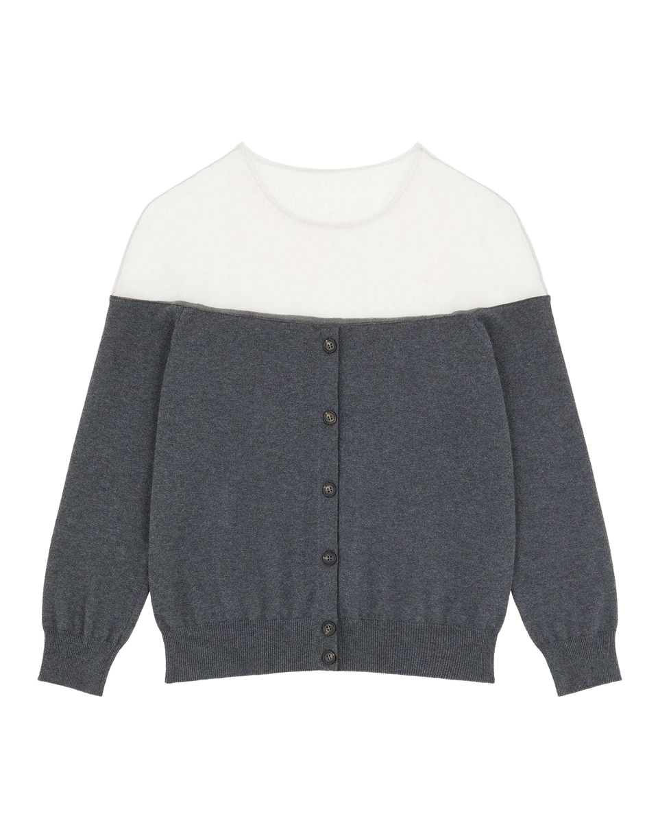 MM6 MAISON MARGIELA Cardigan in Maglia Grigio Melange con Inserto Trasparente