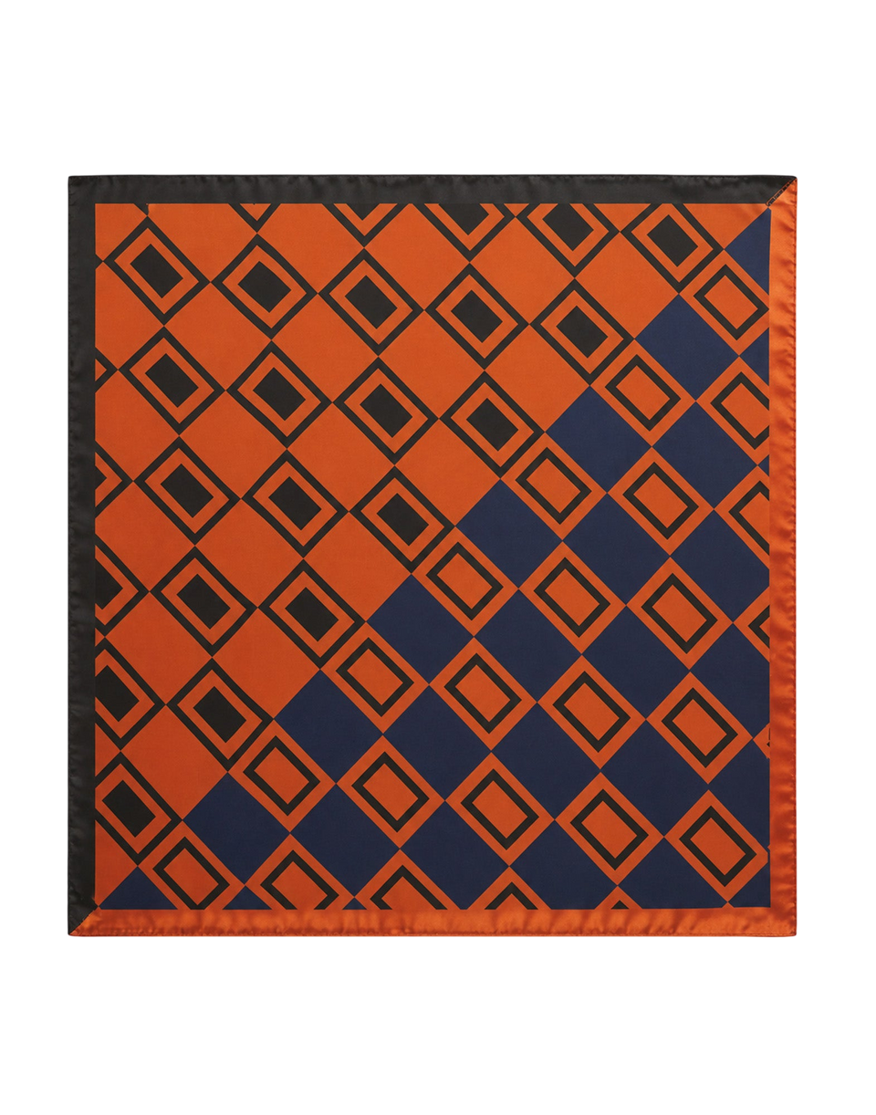 DOUUOD Foulard in Seta con Stampa Geometrica Whisky/Blu