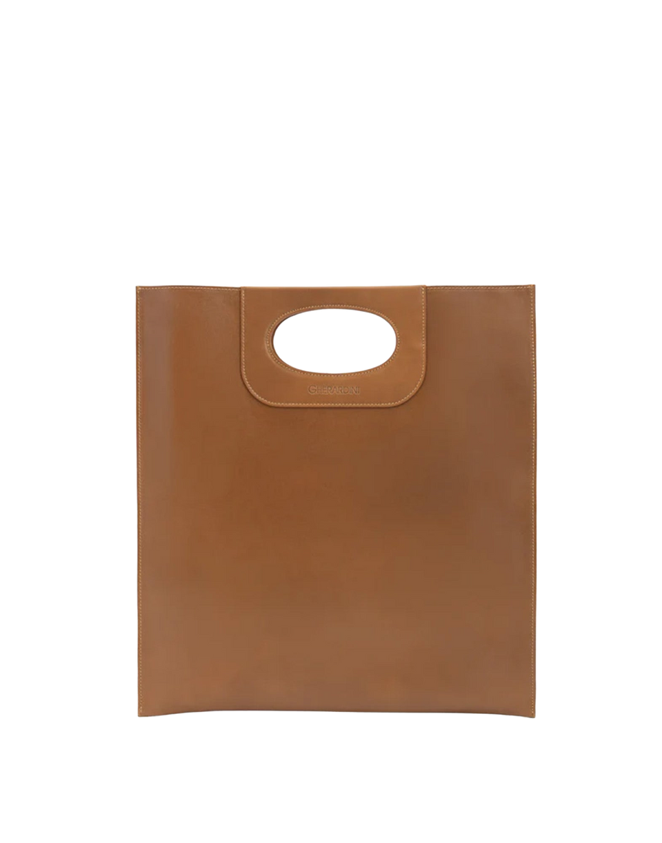GHERARDINI Sac plat en cuir de veau cognac