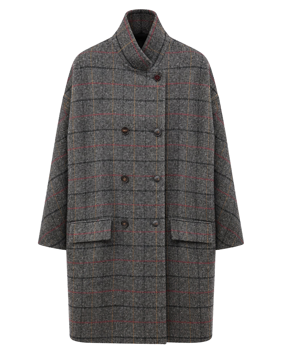 ALBERTO BIANI Cappotto a Uovo in Lana Check Grigio Piombo