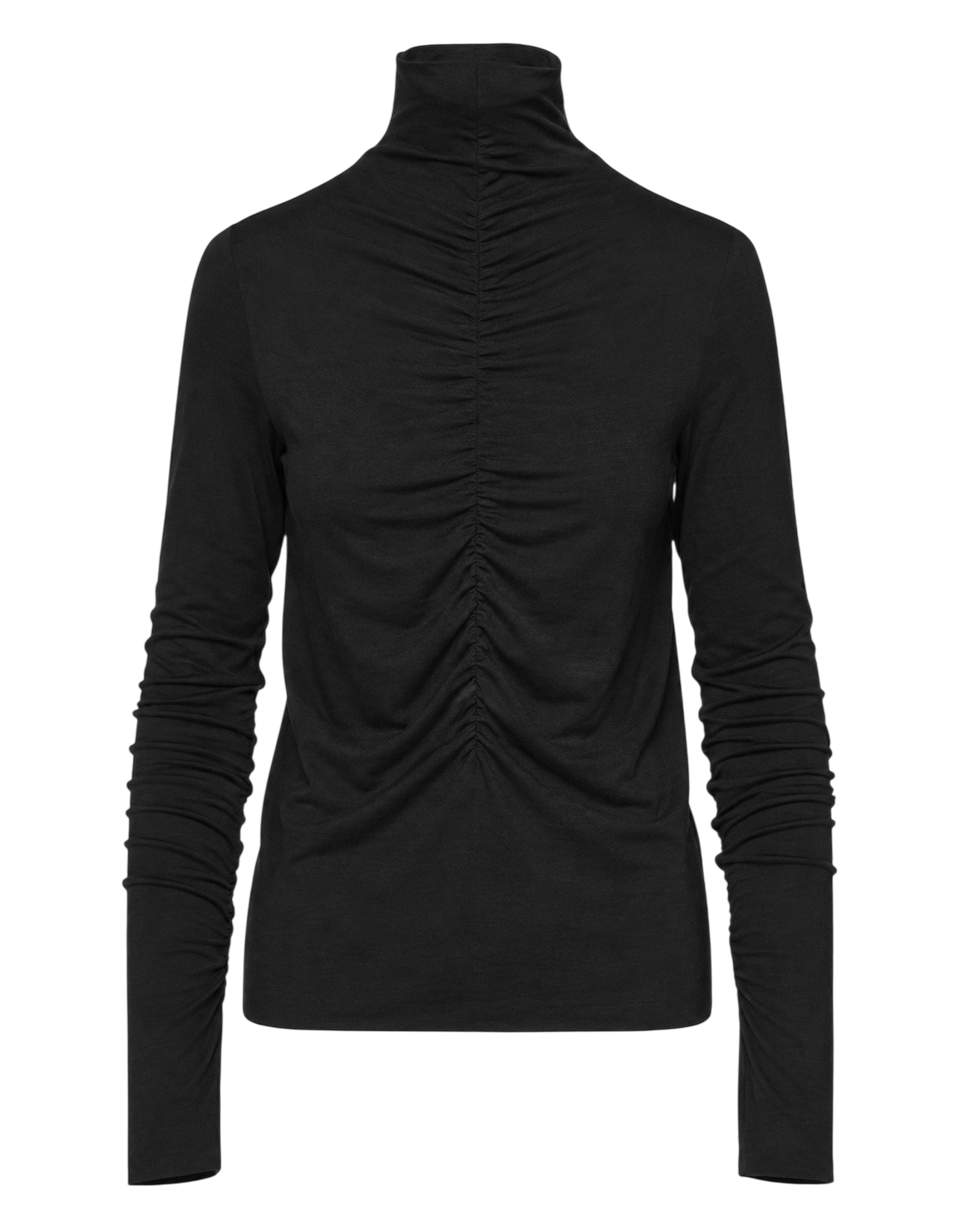 DOUUOD T-Shirt Collo Alto con Drappeggio Frontale e Maniche Lunghe Nero