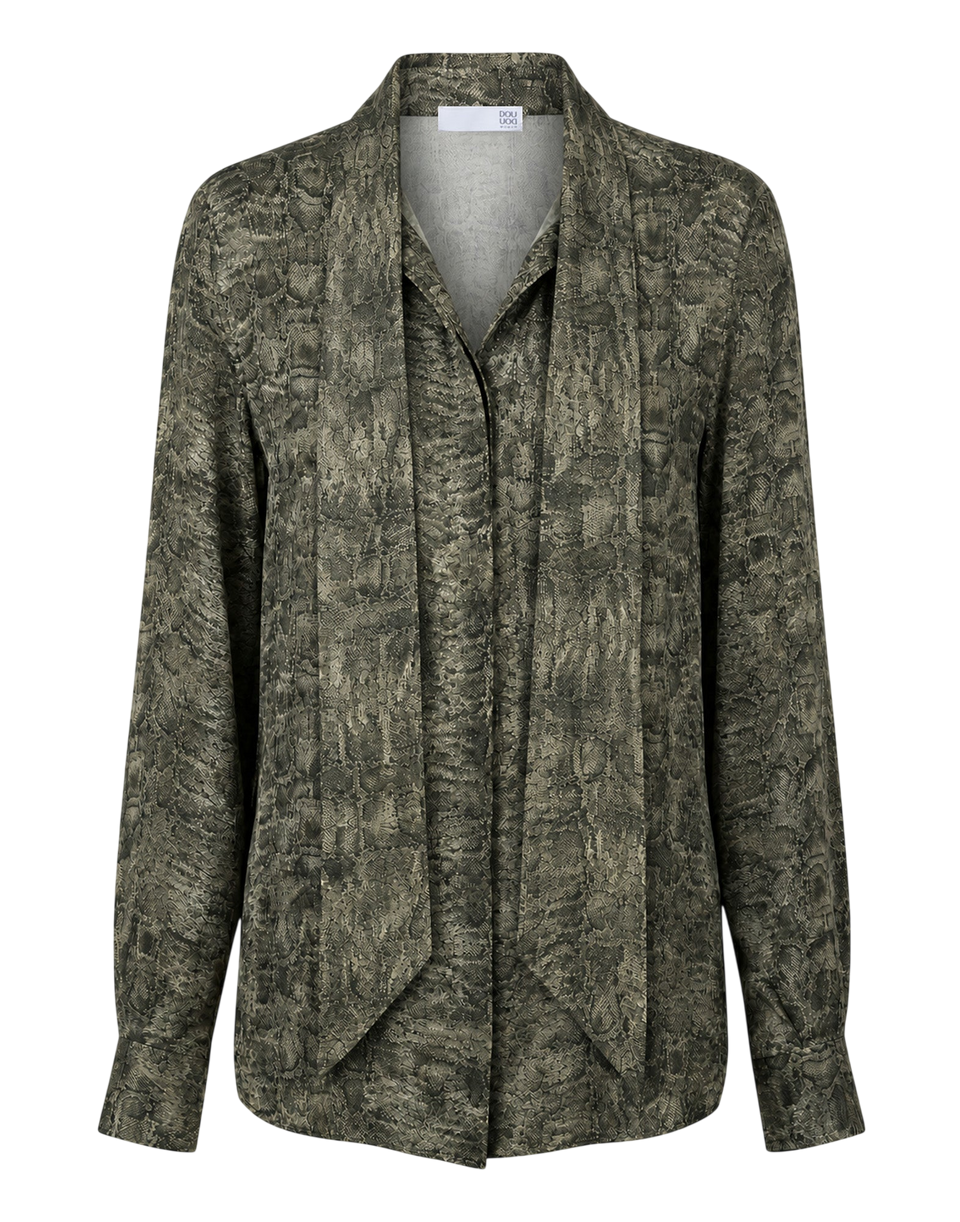 DOUUOD Camicia con Collo a Nastro Stampa Lucertola