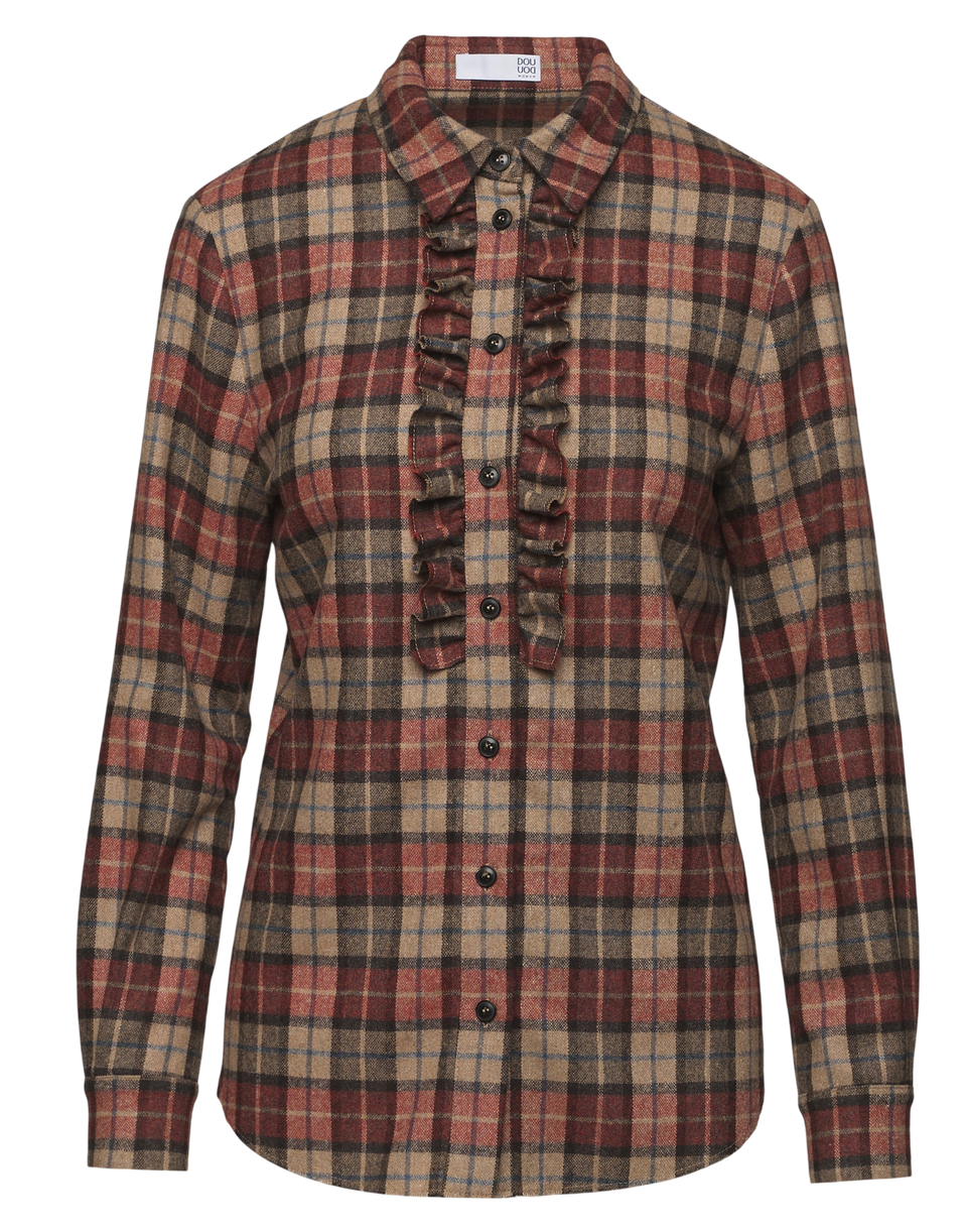 DOUUOD Camicia con Collo Chiuso e Rouches a Taglio Vivo Rust