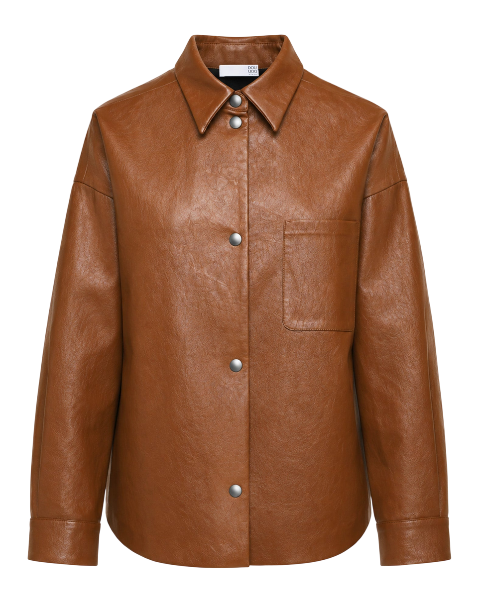 DOUUOD Camicia Ampia in Ecopelle Old Whisky