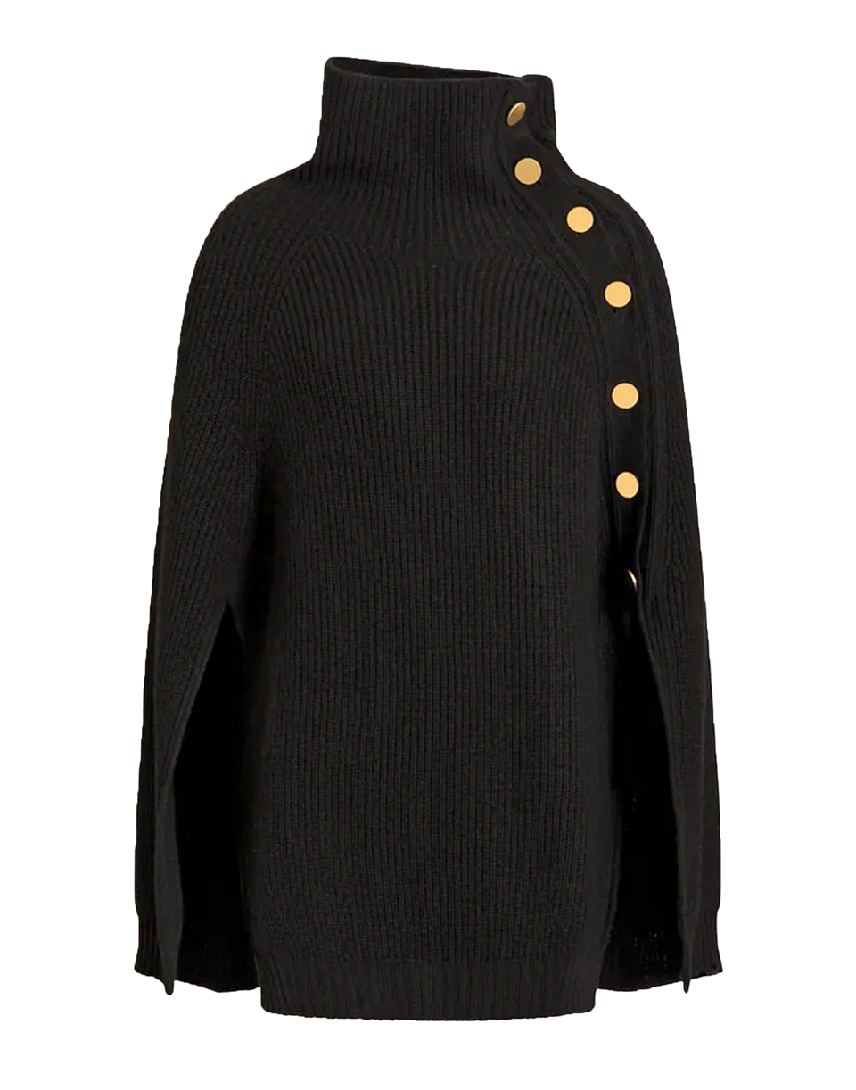 ALBERTA FERRETTI Pull-cape en laine, soie et cachemire noir