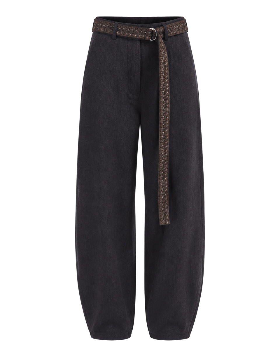 ANTIK BATIK Pantalon large en coton et laine gris