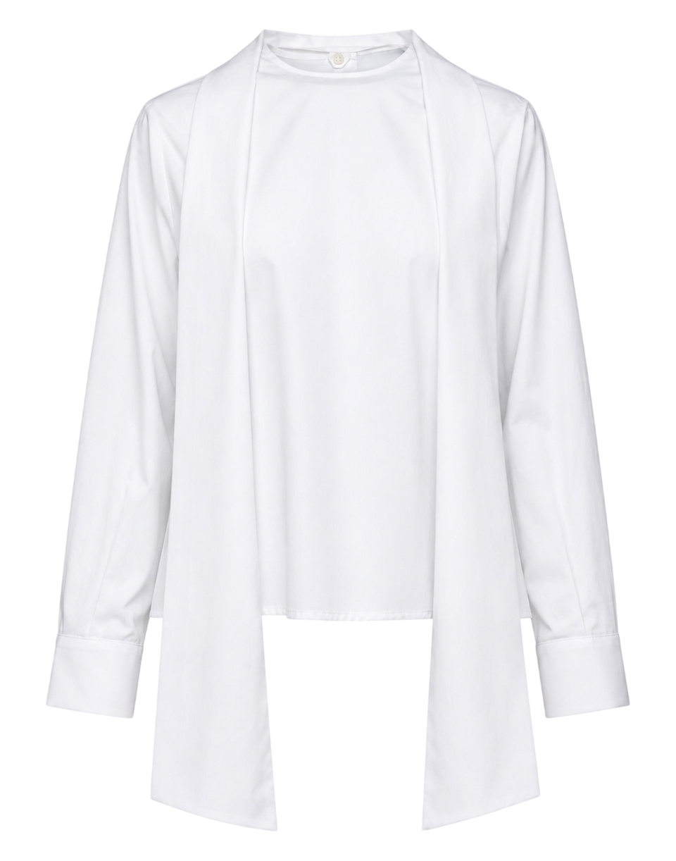 DOUUOD Blusa Girocollo Aperta sul Retro con Nastro Bianca