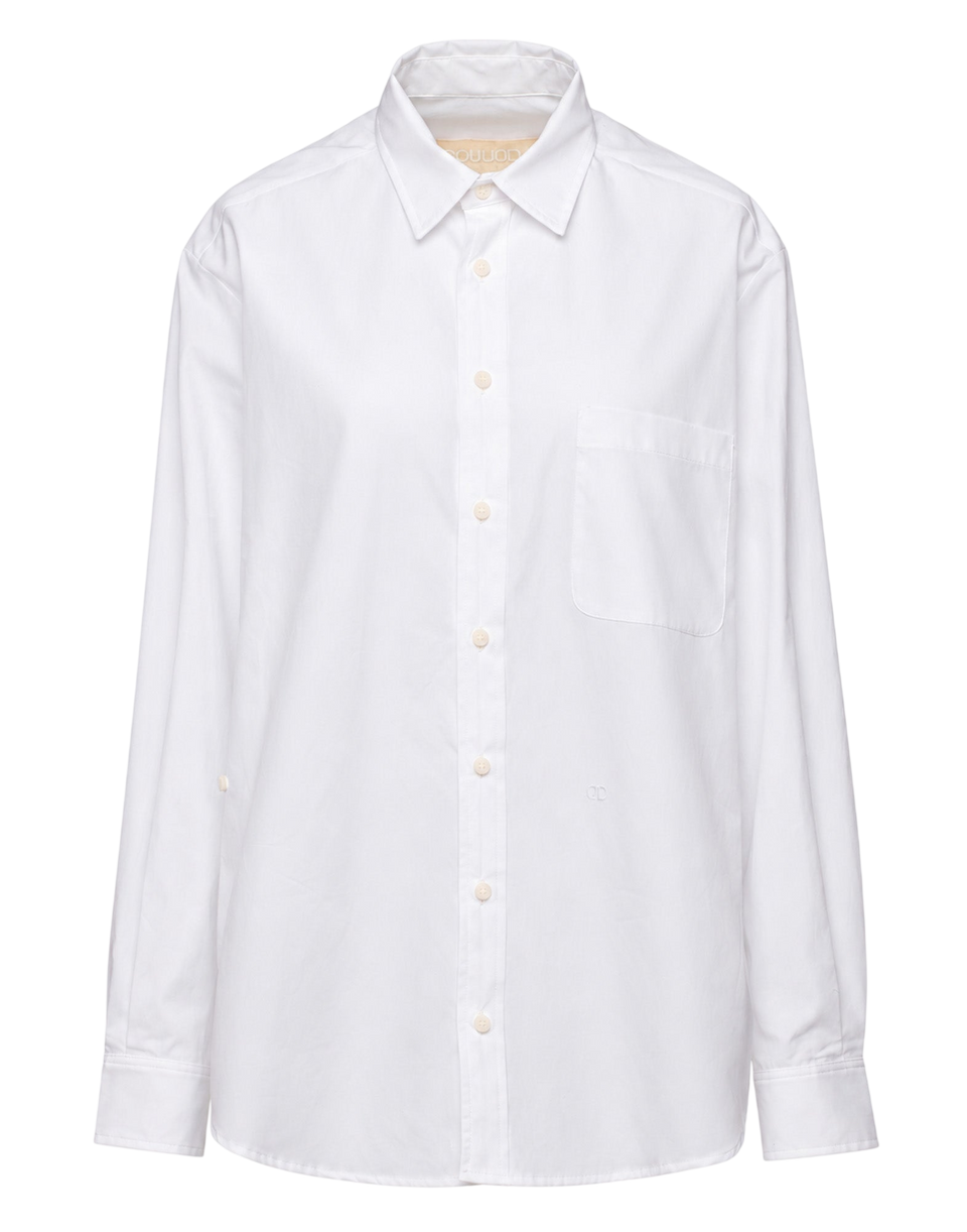 DOUUOD Camicia Genderless con Ricamo e Bottone Laterale Bianca
