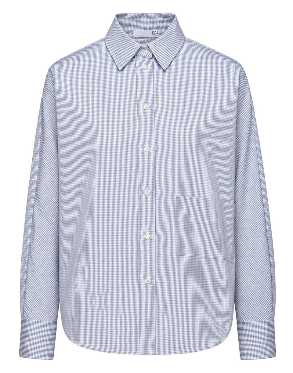 DOUUOD Camicia Taglio Kimono con Tasca a Quadretti Bianco/Blu