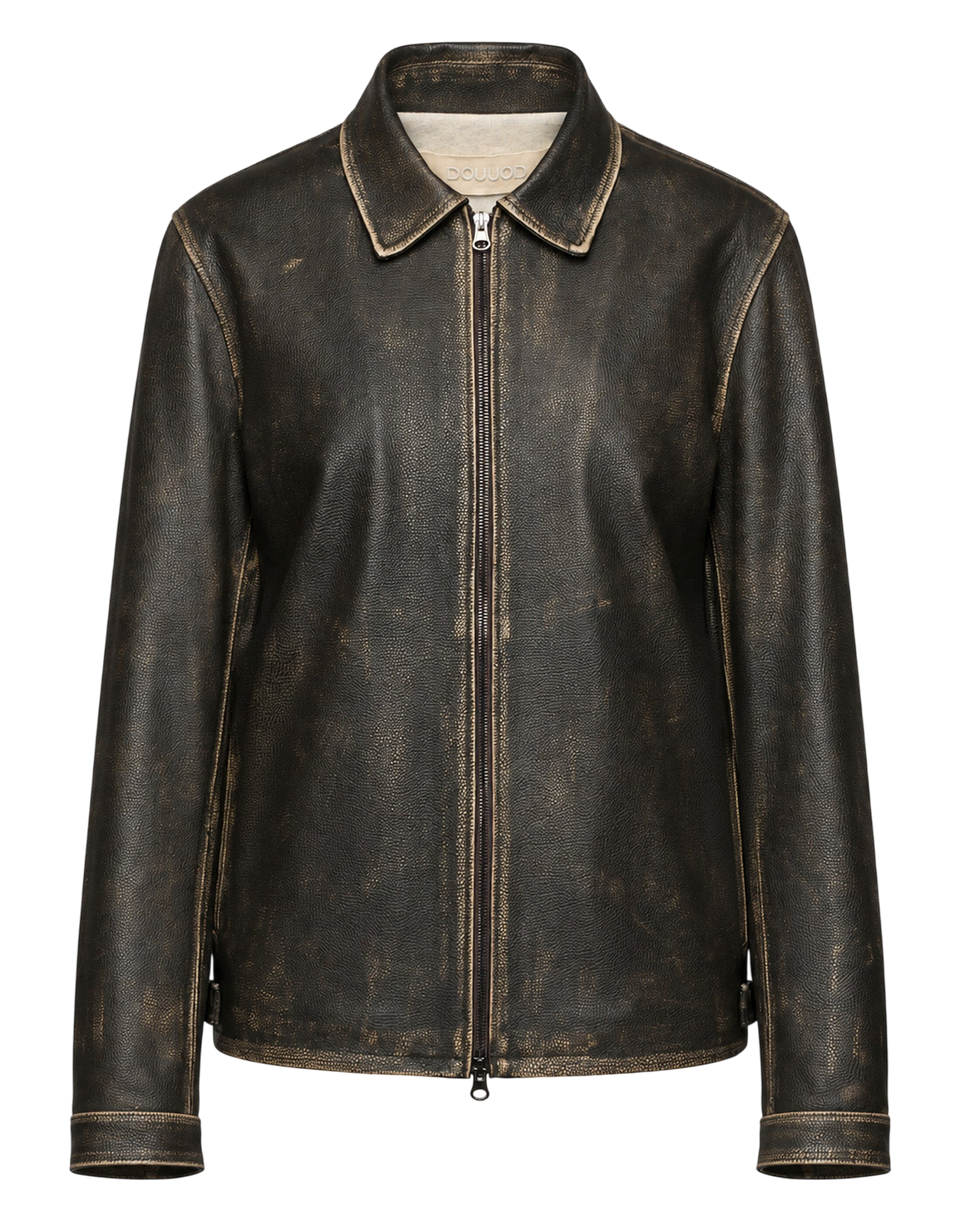 DOUUOD Giubbotto Genderless in Pelle Vintage