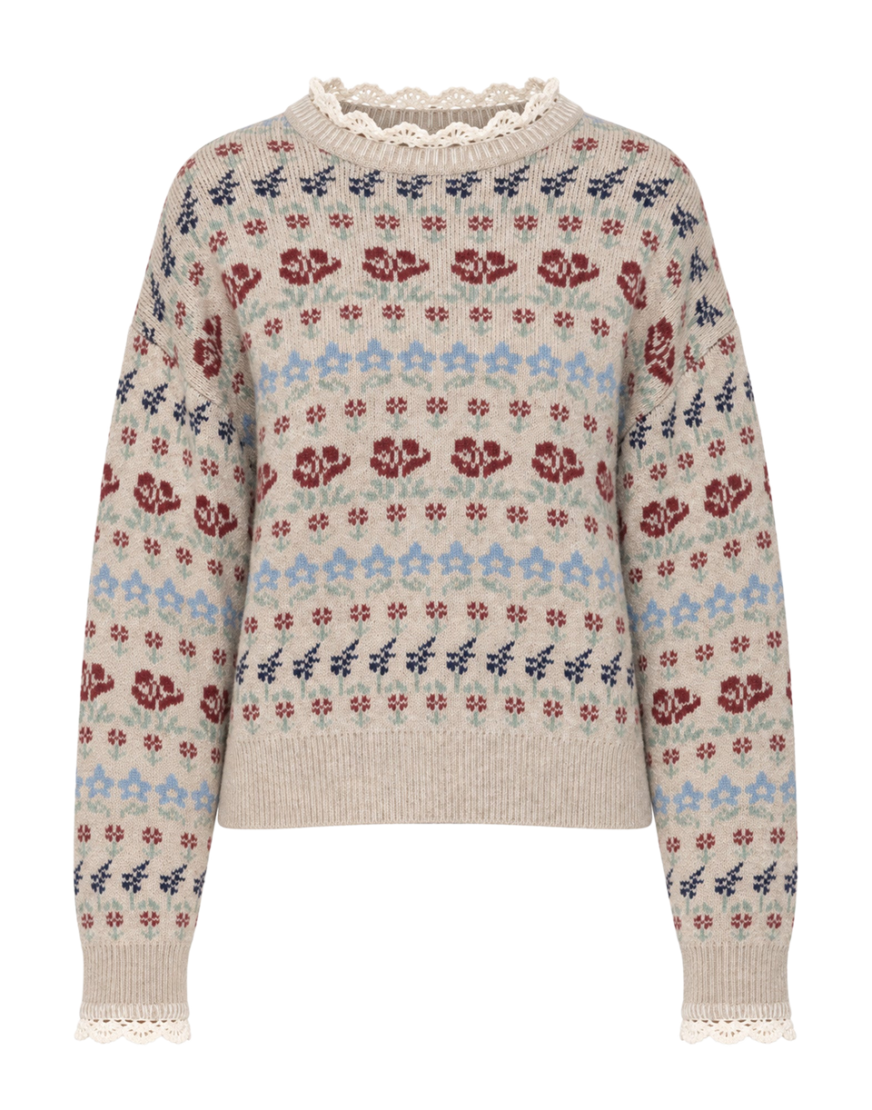 SEA NY Maglione in Lana Merino con Motivo Floreale