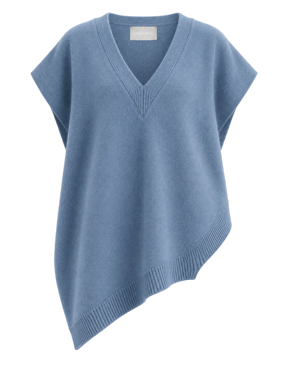 CIRCUS HOTEL Gilet Asimmetrico in Lana Vergine e Cashmere Azzurro