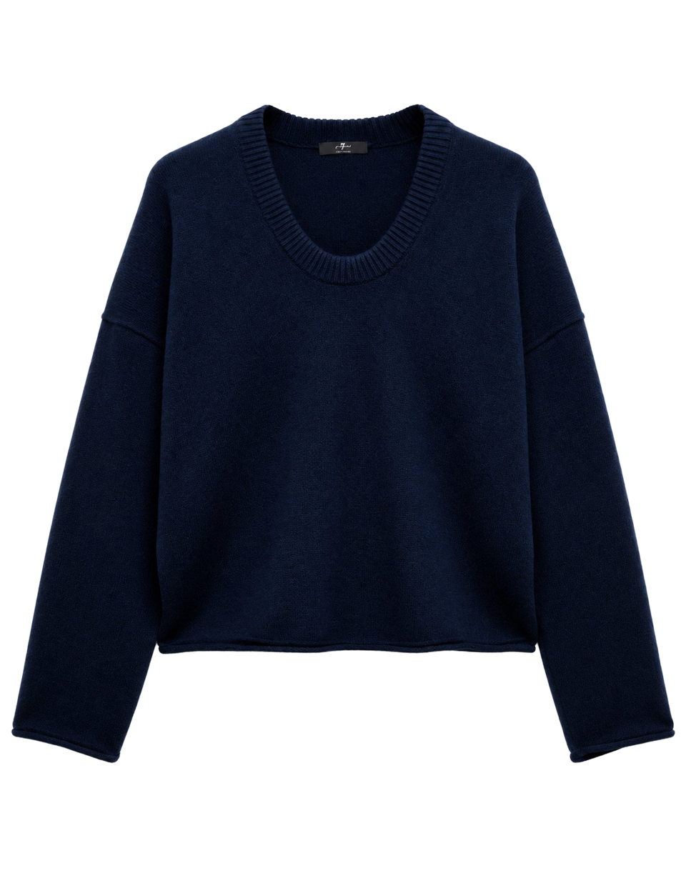 7 FOR ALL MANKIND Maglia con Scollo a U in Cashmere Midnight