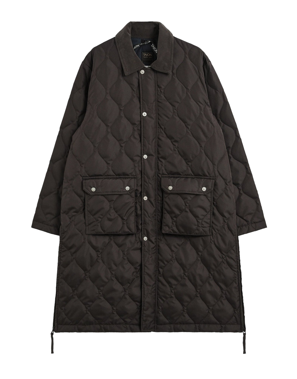 TAION Piumino Lungo Military con Colletto Cioccolato Scuro