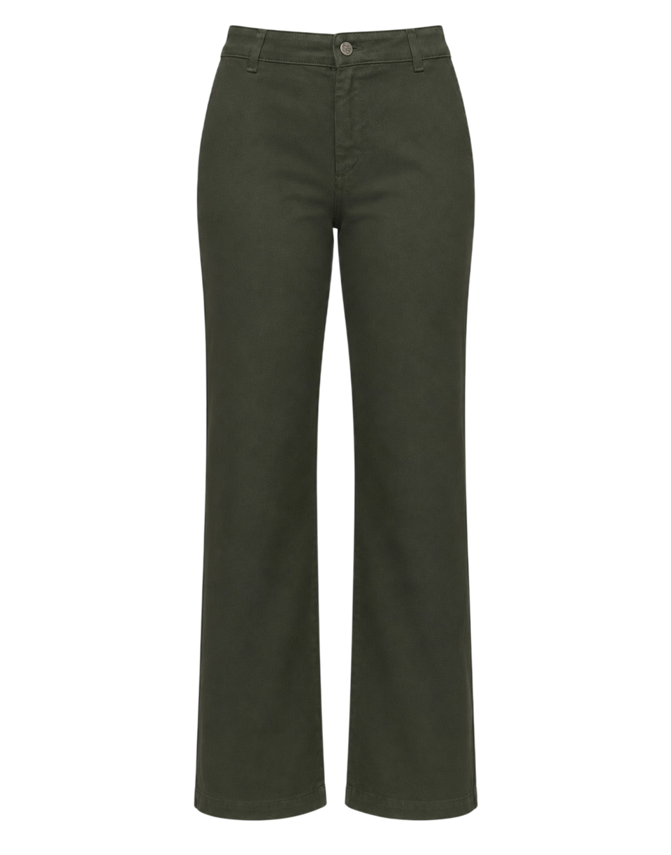 DOUUOD Pantalone Dritto in Drill di Cotone Oliva